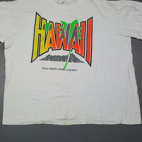 Vtg 90s Hawaii T-Shirt XL Neon Spell Out Protect - Picture 8 of 11